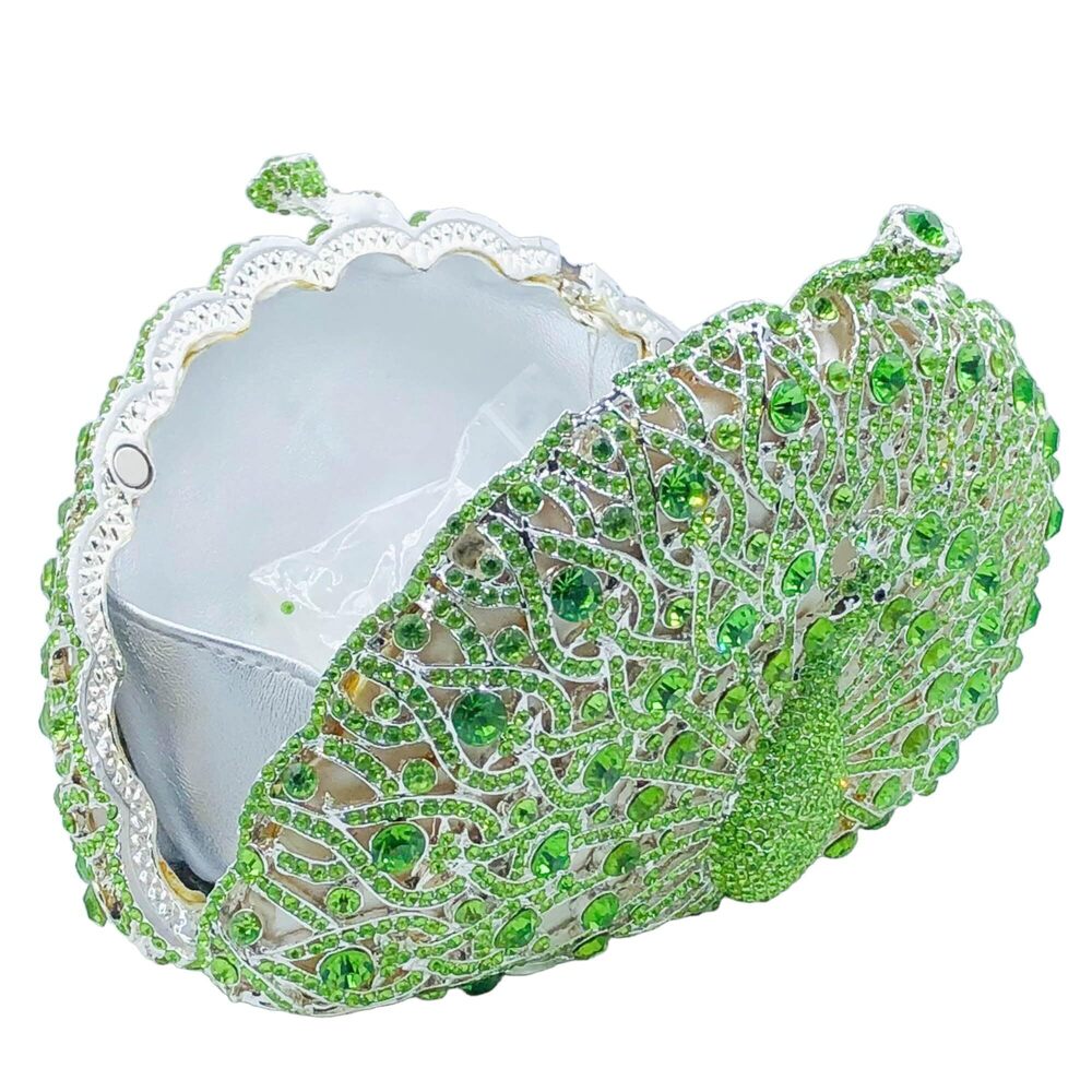 9756 Peacock Rhinestone Clutch Purses Evening Handbags Wedding Hardcase - Picture 4 of 8